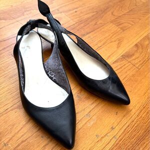 Anne Klein Black Leather Slingback Kitten Heel Pumps with Bow Size 8